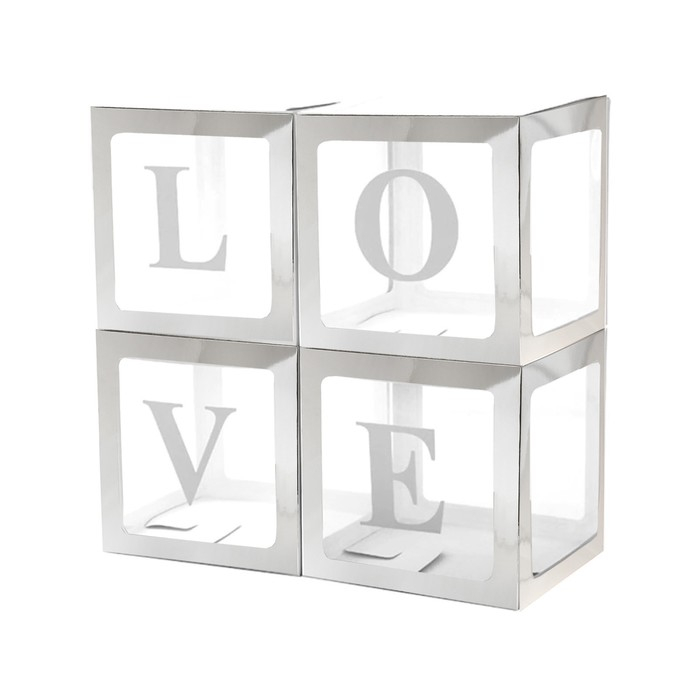 Набор коробок для воздушных шаров Love, серебро, 30х30х30 см, в упаковке 4 шт. Набор коробок для воздушных шаров Love, серебро, 30х30х30 см, в упаковке 4 шт.