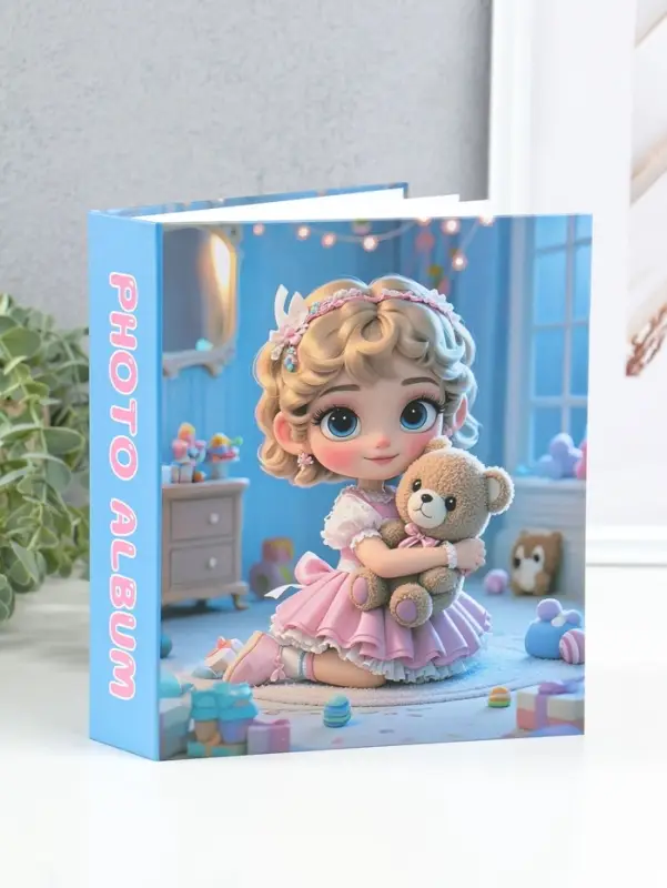 Фотоальбом на 80 фото 10х15 см "Малышка в розовом платье, с мишкой" в коробке 5х19х22,8 см   1096272