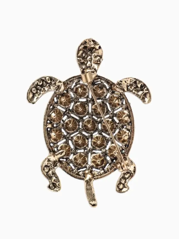 Брошь &laquo;Черепаха с хвостиком&raquo;, цвет изумруд в чернёном золоте