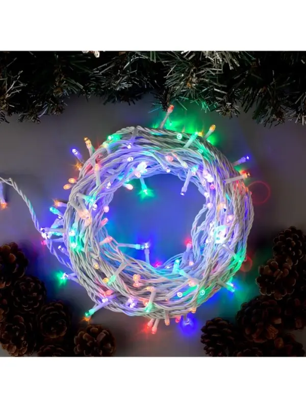 Гирлянда &laquo;Нить&raquo; 20 м, IP44, белая нить, 200 LED, свечение мульти, 8 режимов, 220 В