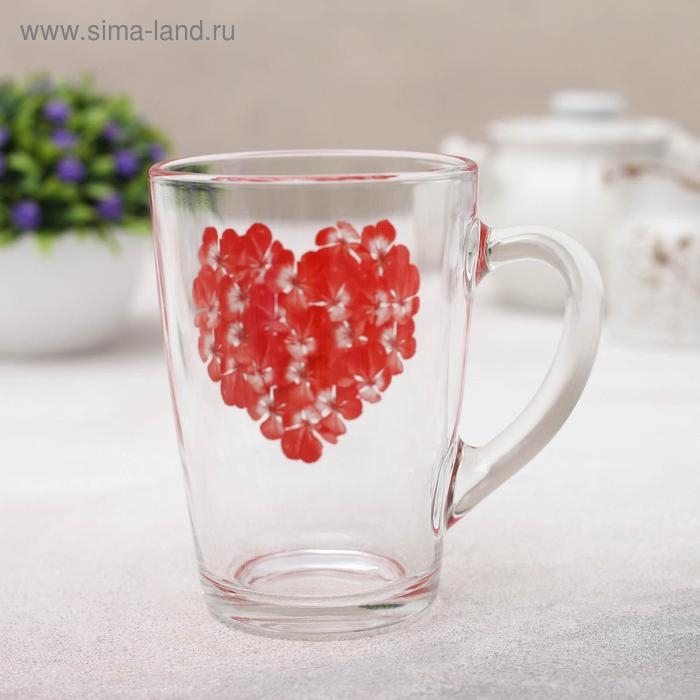 Кружка стеклянная «Цветочное сердце», 300 мл, рисунок МИКС Кружка стеклянная «Цветочное сердце», 300 мл, рисунок МИКС