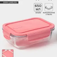 Контейнер Доляна Cook and Freeze, 650 мл, 17.5&times;13&times;6 см, с крышкой, жаропрочное стекло, МИКС