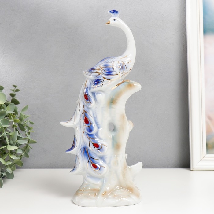 Сувенир керамика "Павлин на дереве" синий с золотом 29х12х7,3 см