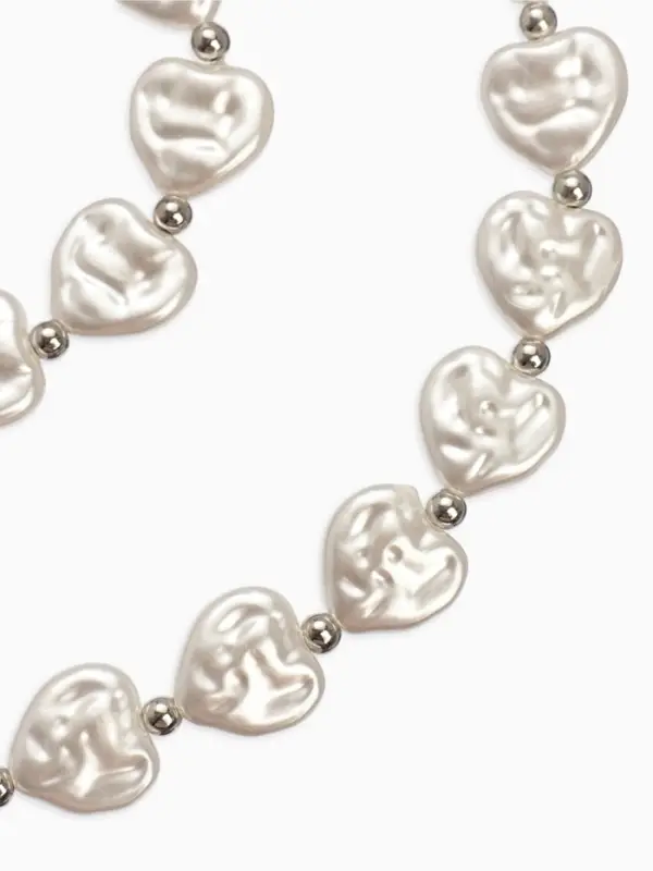 Набор 2 пред-та: бусы,браслет "Жемчуг барочный", сердечки, 40/18см, цвет белый в серебре