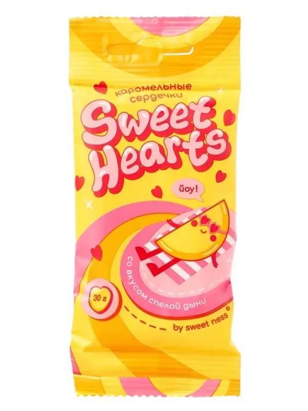 Леденец фигурный Sweet Ness флоу-пак Sweet Hearts со вкусом дыни, 30 г