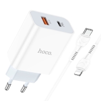 Сетевое зарядное устройство Hoco C97A, USB, Type-C, 20 Вт, Type-C - Lightning, 1 м, белое