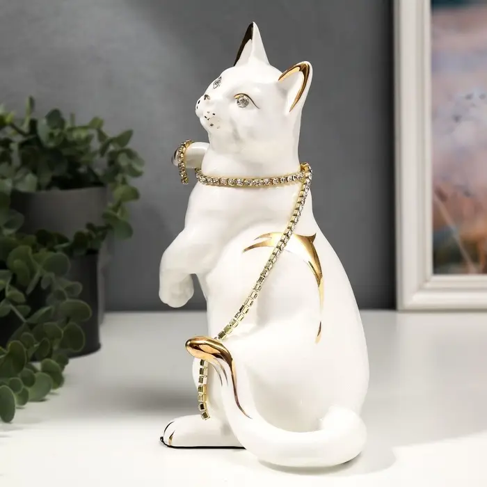 Фигура керамика &laquo;Белая кошечка с пояском&raquo;, с золотом, стразы, 22.5 см