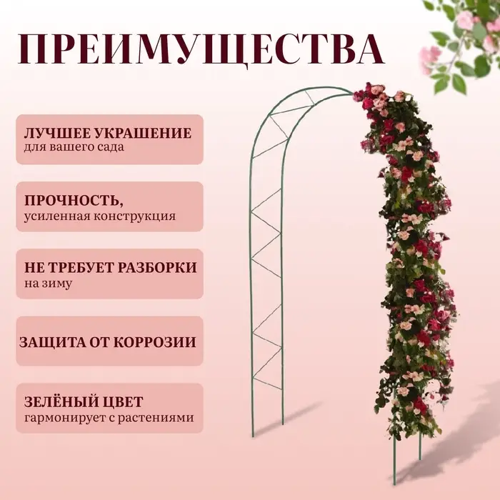 Арка садовая, 240&times;125&times;36.5 см, для вьющихся растений, металлическая, зелёная, &laquo;Ёлочка&raquo;, Greengo