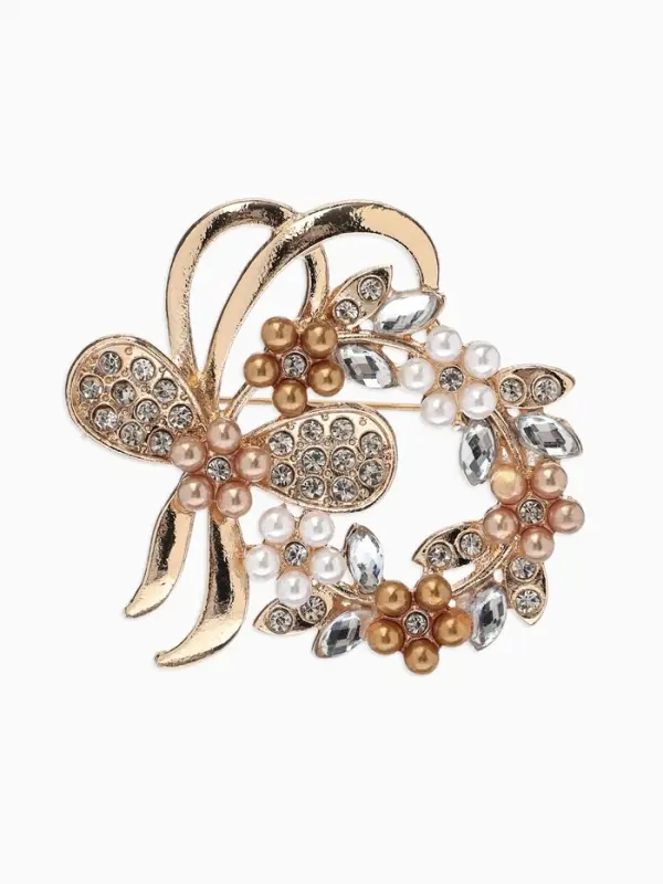Брошь &laquo;Жемчужный венок&raquo;, с бантом, коричневая в золоте