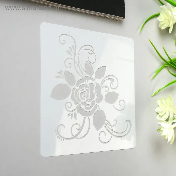 Трафарет пластик Трафарет пластик "Роза на ветке" 13х13 см