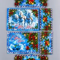 Шкатулка-ящик  самосборный большой  с символом года "Тройка",  28х19,5х11 см