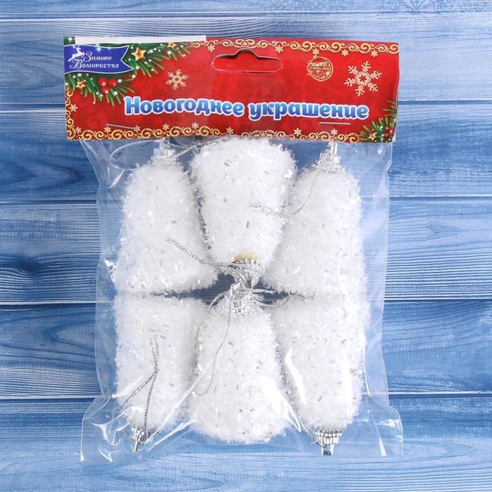 Ёлочные игрушки 6 шт. «Зимнее волшебство. Снежные колокольчики» пластик, 4х4,5 см, белый