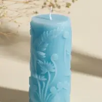 Свеча интерьерная "Столбик. Экзотические растения" нежно-голубая 5х5х11,7 см