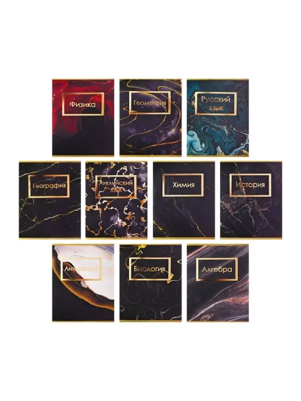 Набор предметных тетрадей Calligrata &laquo;Мрамор тёмный&raquo;, 10 предметов, 48 листов, со справочным материалом, обложка из мелованного картона