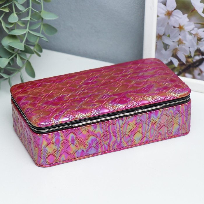 Шкатулка кожзам для украшений  Шкатулка кожзам для украшений "Греческий узор. Фуксия перламутр" 6х9,8х18,5 см