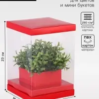 Коробка для цветов с вазой и PVC окнами складная, 16&times;23&times;16 см, однотонный, красный