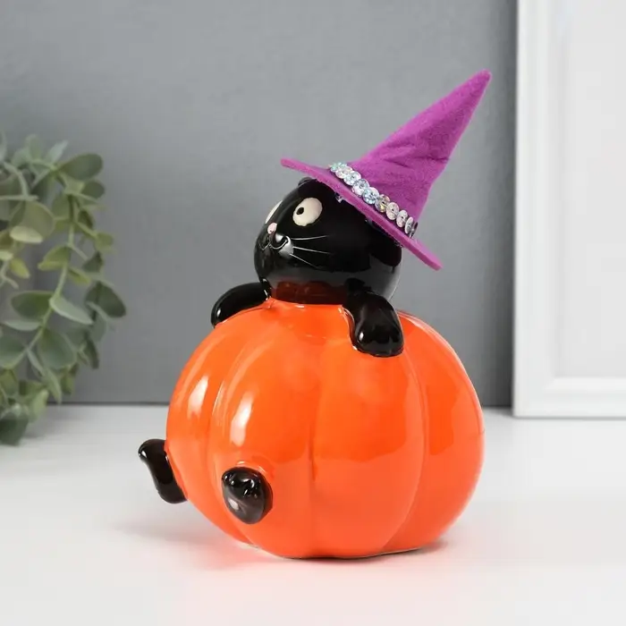 Копилка для денег &laquo;Котик в тыкве&raquo;, керамика, 11.7&times;12&times;13.4 см