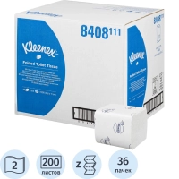 Бумага туалетная листовая д/дисп KK Kleenex 2сл белая 200л 36 пач/уп_8408