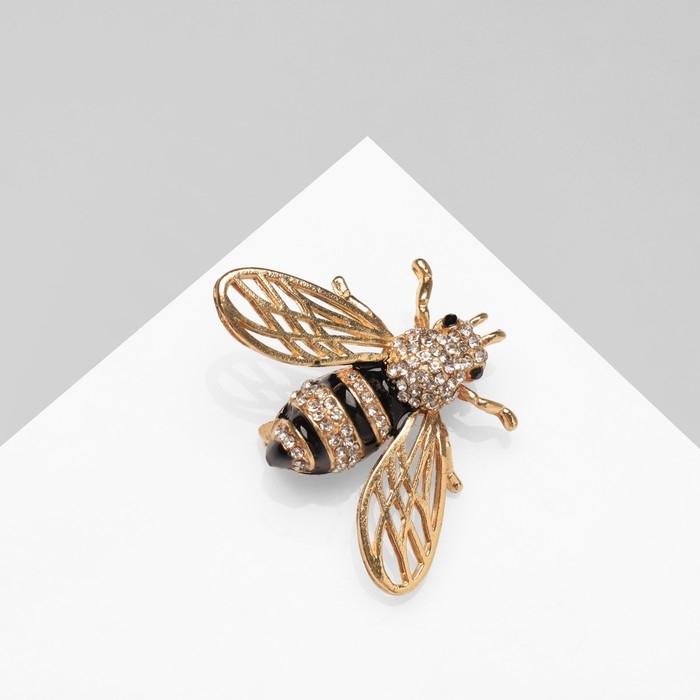 Брошь «Шмель», цвет чёрно-белый в золоте Брошь «Шмель», цвет чёрно-белый в золоте