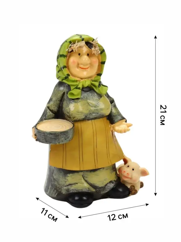 Садовая фигура из полистоуна &laquo;Бабушка с поросенком&raquo;, 12&times;11&times;21 см