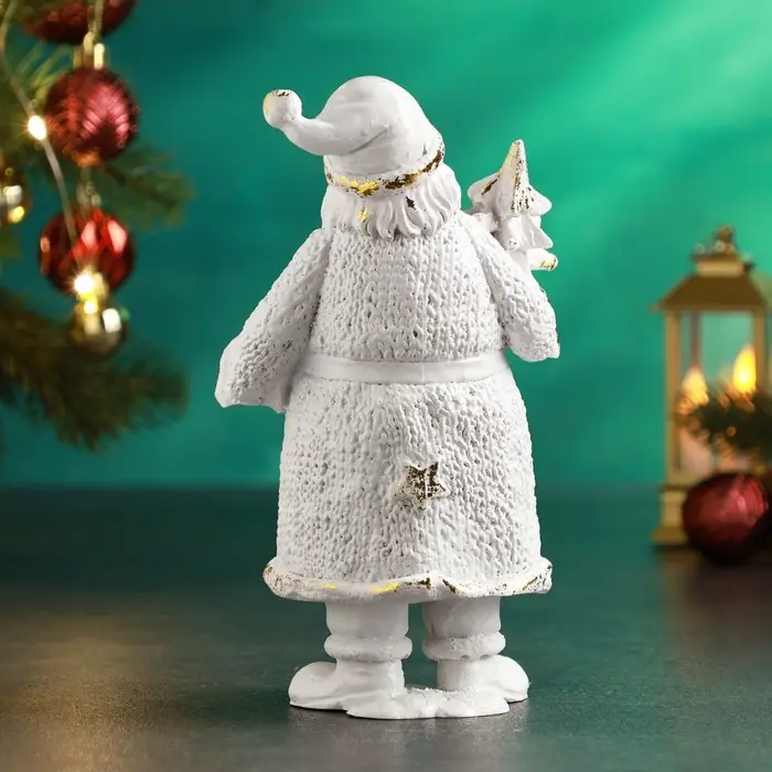 Фигура "Дед Мороз вязаный большой" 20х12х8см, белый с позолотой