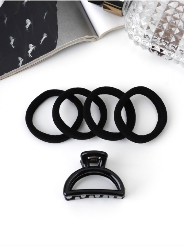 Набор для волос «Вивьен», 4 резинки 5.5 см, краб 4 см, дуга, чёрный Набор для волос «Вивьен», 4 резинки 5.5 см, краб 4 см, дуга, чёрный