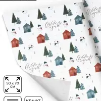 Бумага упаковочная новогодняя крафтовая &laquo;Снеговики&raquo;, 50&times;70 см