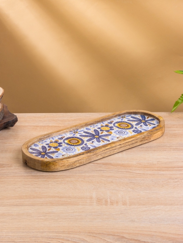 Набор розеток на подносе  Набор розеток на подносе "Васильки" (3 шт) дерево манго 33,5х13х6,5 см