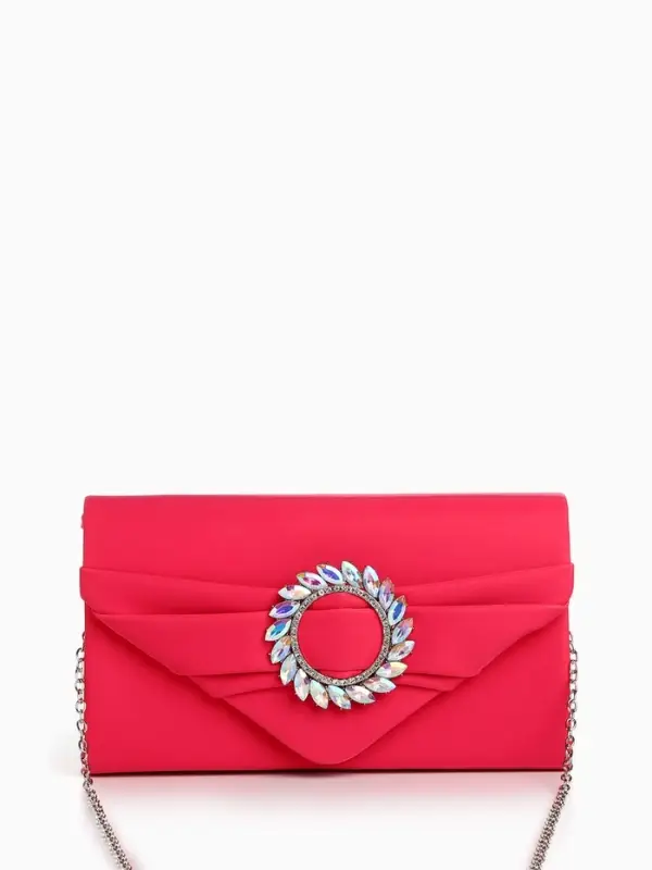 Сумка-клатч женская вечерняя на магните, на цепочке, с декоративной пряжкой, фуксия
