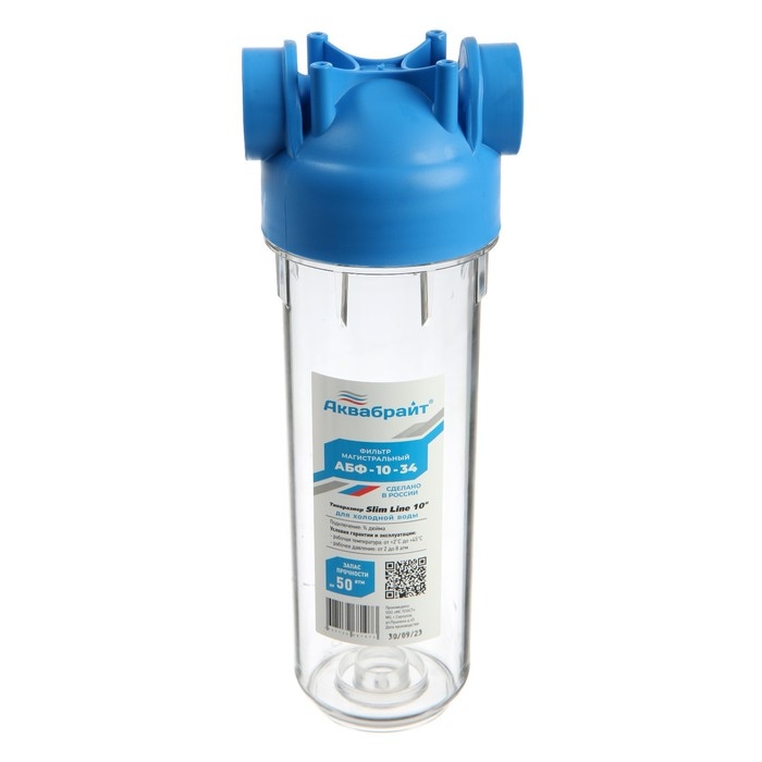 Корпус для фильтра  Корпус для фильтра "Аквабрайт" АБФ-10-34, 3/4", для холодной воды, ключ и крепеж, прозрачный