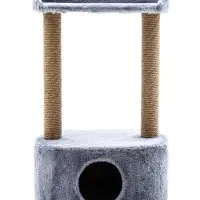 Домик для кошек с когтеточкой, овальной полкой, джут, 51×31×87 см, серый