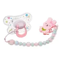 Соска - пустышка силиконовая ортодонтическая M&B &laquo;Зайка&raquo;, от 12 мес., с колпачком, держатель, розовый