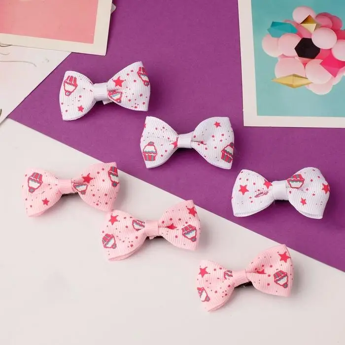 Зажим для волос  Зажим для волос "Бантик" звёзды и кексы 4,5 см, белый и розовый