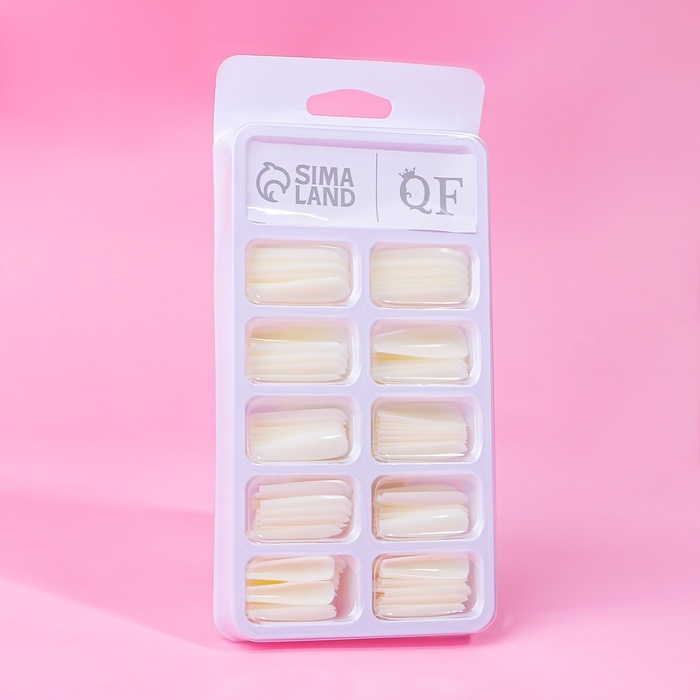 Накладные ногти, 100 шт, форма балерина, в контейнере, цвет молочный Накладные ногти, 100 шт, форма балерина, в контейнере, цвет молочный