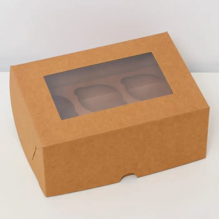 Коробка для 6 мини - капкейков крафт с окном, 18.6×13.1×8 см Коробка для 6 мини - капкейков крафт с окном, 18.6×13.1×8 см