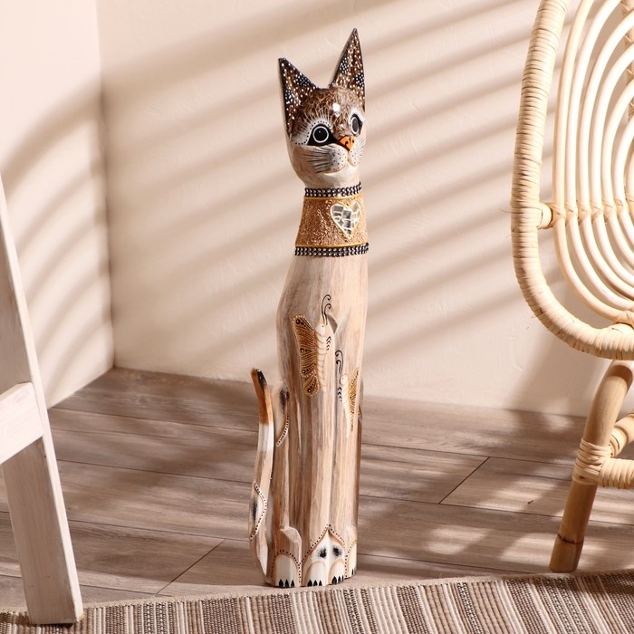 Сувенир дерево Сувенир дерево "Кошка с бабочками и зеркальным сердцем" 60х12х6 см