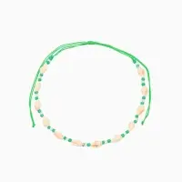 Браслет на ногу, анклет, длина 20 см, белый, зелёный Браслет на ногу, анклет, длина 20 см, белый, зелёный