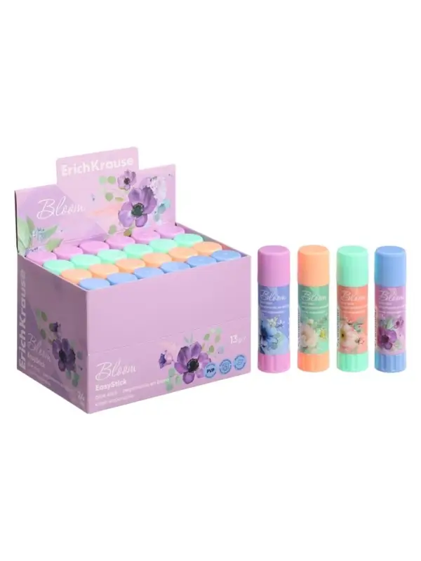 Клей-карандаш, ErichKrause EasyStick Pastel Bloom, PVP, экономичный расход, 6 г, МИКС