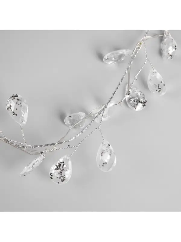 Гирлянда &laquo;Мишура&raquo; 1.2 м, роса с насадками &laquo;Кристаллы&raquo;, IP20, серебристая нить, 20 LED, от батареек CR2032&times;2, свечение тёплое белое