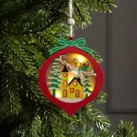 Ёлочная игрушка &laquo;Новогодний шар&raquo;, 10&times;10&times;1 см, 3 LED, от батареек, свечение тёплое белое