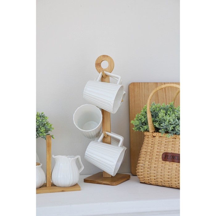 Набор фарфоровых кружек на бамбуковой подставке BellaTenero «Тюльпан», 6 предметов: 300 мл, цвет белый Набор фарфоровых кружек на бамбуковой подставке BellaTenero «Тюльпан», 6 предметов: 300 мл, цвет белый