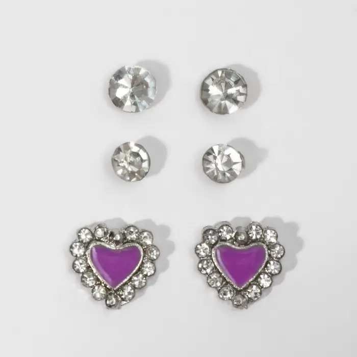 Пусеты 3 пары «Сердце», цвет МИКС Пусеты 3 пары «Сердце», цвет МИКС