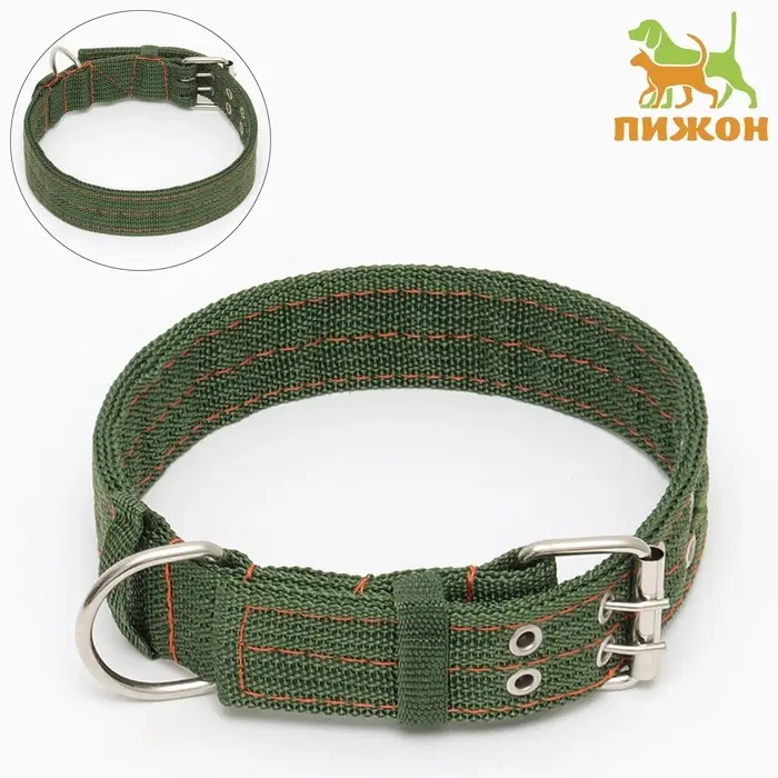 Ошейник, 64&times;4 см, ОШ 50-58 см, четырёхслойный, полиэстер, зелёный