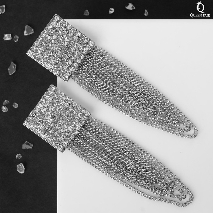 Серьги висячие со стразами «Голливуд» нити в квадрате, цвет белый в серебре, 9,5 см Серьги висячие со стразами «Голливуд» нити в квадрате, цвет белый в серебре, 9,5 см