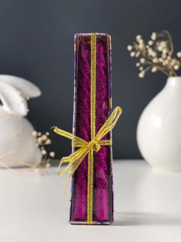 Набор свечей витых, 1.5&times;15 см, 2 шт., блестки, сиреневый