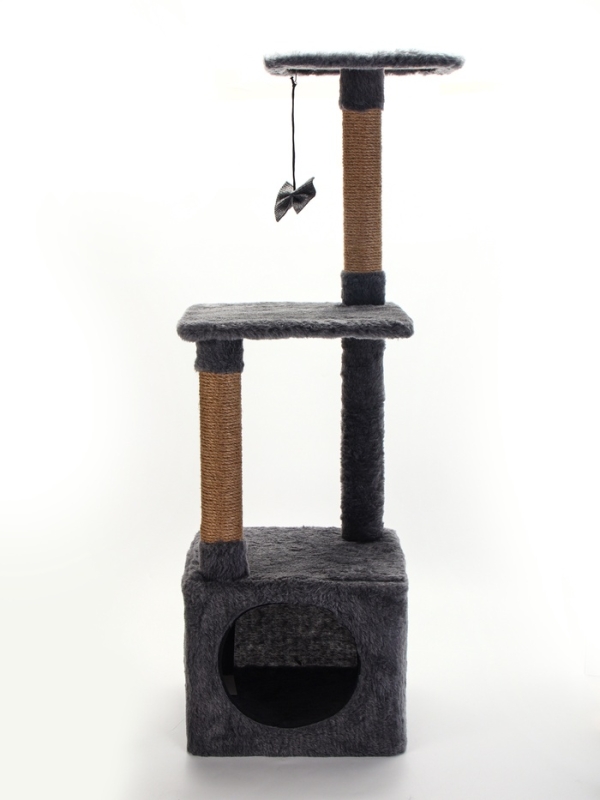 Комплекс для кошек с когтеточкой, 3х-уровневый, 34 х 34 х 105см, темно-серый