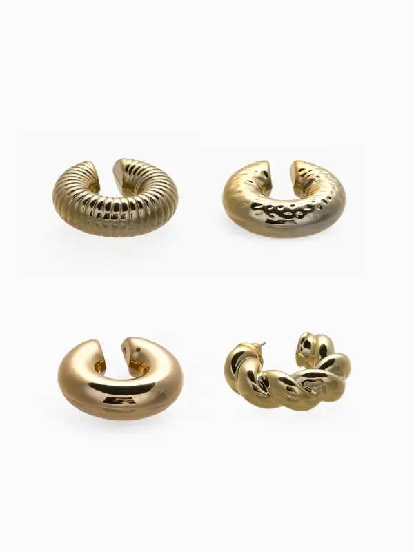 Набор серьга и каффы "Бублики" набор 3 шт, цвет золото