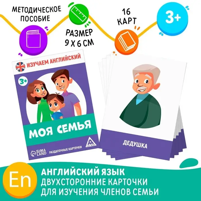 Раздаточные карточки &laquo;Изучаем английский. Моя семья&raquo;, 3+