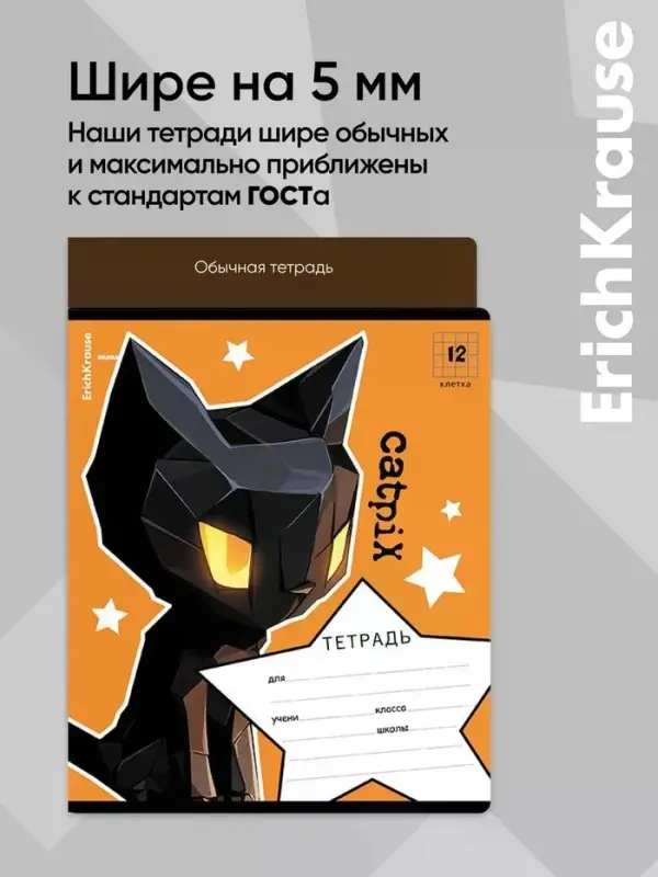 Тетрадь 2 листов в клетку ErichKrause CatPix, МИКС