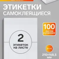 Этикетки А4 самоклеящиеся 100 листов, 80 г/м&sup2;, 210&times;148.5 мм, белые, 2 штуки, МИКС матовые/глянец